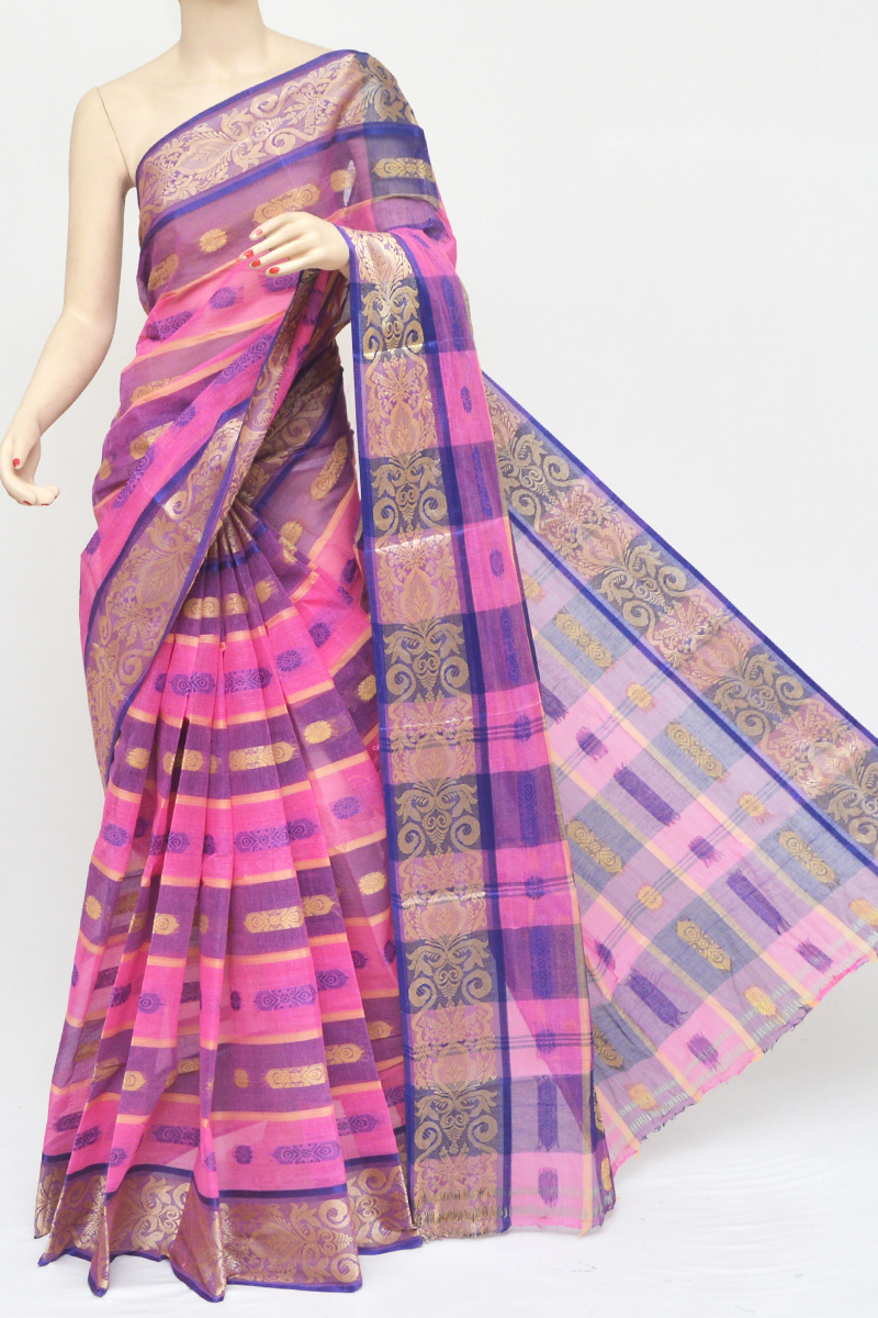 Pink Color Cotton Tant Bengal Handloom Saree (without Blouse) - Mc251057